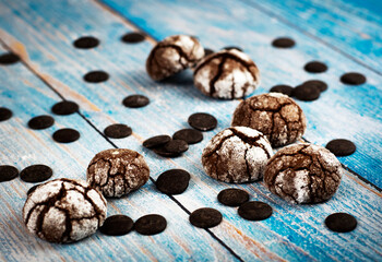 sweet chocolate cookies on a blue plate