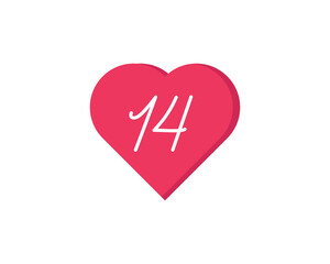 Minimal flat concept with 14 date and design elements in heart shape on white background. Valentine's day