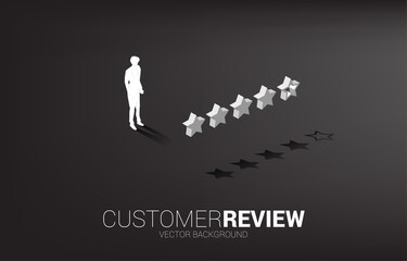 Silhouette businessman standing with 3D customer rating star. concept for client rating and ranking.