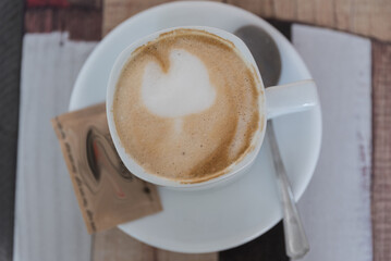 Served Coffee In The Coffee House - Melange In Bird S-eye View