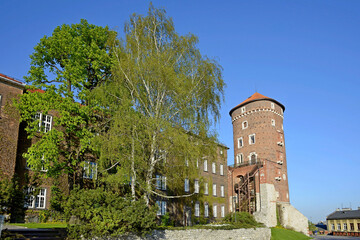 Royal Castle in Wawel. Krakow. Poland. 05.04.2020. Castle walls. The castle is located in the very center of Krakow. The castle houses a museum. Royal castle, cathedral, walls and castle system.