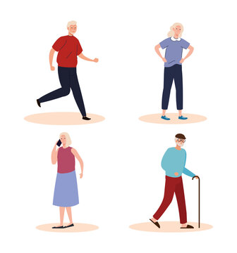 group of four elderly old people characters vector illustration design