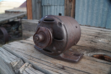 Close-up view of machinery left in the abandoned former gold mining town of Bodie