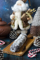 Chocolate sausage with nuts and dried cranberries