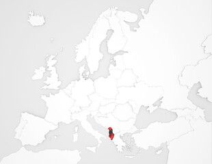 3D Europakarte auf der Albanien hervorgehoben wird © Benjamin ['O°] Zweig