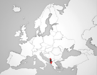 3D Europakarte auf der Albanien hervorgehoben wird