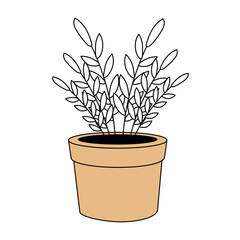 house plant in ceramic pot in orange color isolated icon vector illustration design
