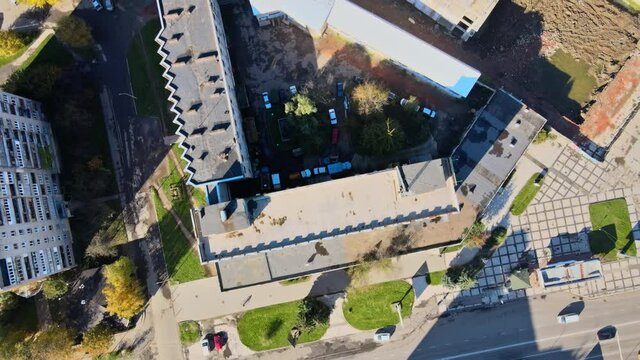 Landscape on aerial view urban quarter of residential area roofs the Uzhhorod in Zakarpattya UKRAINE
