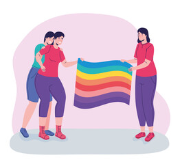 group of three persons with lgtbi flag vector illustration design