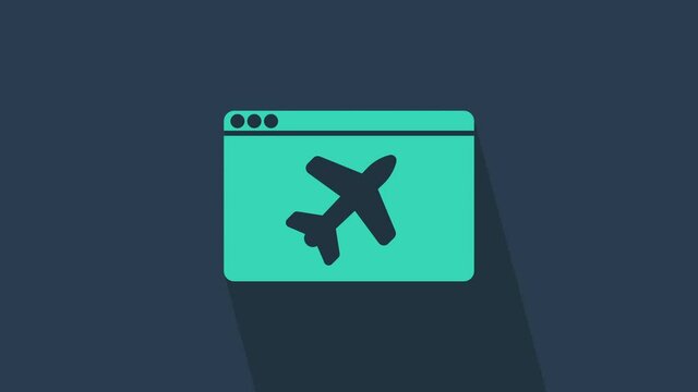 Turquoise Website template icon isolated on blue background. Internet communication protocol. 4K Video motion graphic animation.