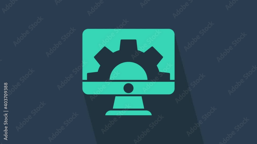 Wall mural turquoise software, web development, programming concept icon isolated on blue background. programmi