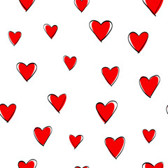 Seamless pattern with red hearts of different sizes. Valentine's Day.