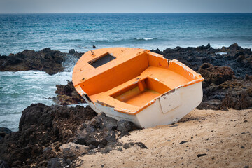 Old abandoned boat on the coast of the Canary Islands