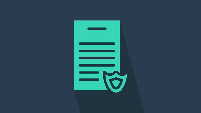 Turquoise Firearms license certificate icon isolated on blue background. Weapon permit. 4K Video motion graphic animation.