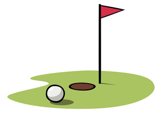 Golf hole flag and ball