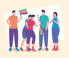 Obraz premium group of five persons with lgtbi flags characters vector illustration design