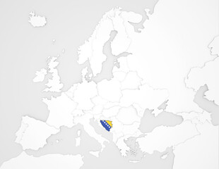 3D Europakarte auf der Bosnien und Herzegowina hervorgehoben werden
