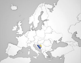Obraz premium 3D Europakarte auf der Bosnien und Herzegowina hervorgehoben werden