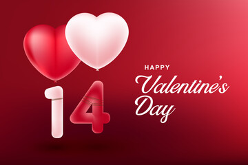 balloon Love icon with fourteen. Valentine's day background
