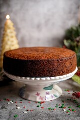 Kerala plum cake / Christmas fruit cake on holiday background, selective focus