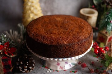 Kerala plum cake / Christmas fruit cake on holiday background, selective focus