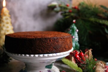 Kerala plum cake / Christmas fruit cake on holiday background, selective focus