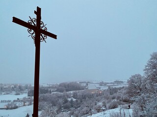 Kreuz, Winterlandschaft, Schnee, Draußen , Dämmerung
