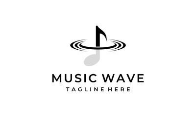 music note with wave water logo design template