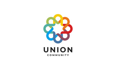 initial letter U with union crowd link teamwork connection colorful network community logo design template 