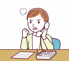 Young woman in a cardigan_Fixed-line phone