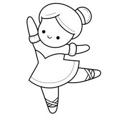 Cute little ballet girl line art