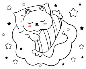 Baby bear sleeping in the dream line art