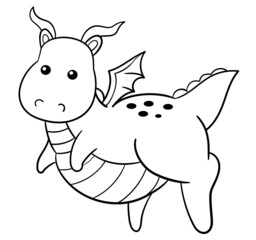 Chubby dragon line art cartoon