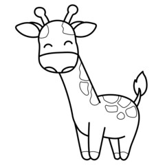 Smiling giraffe line art cartoon