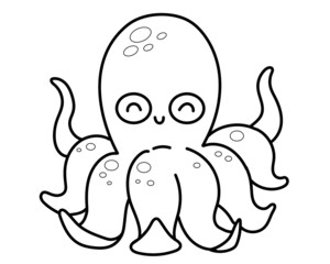 Octopus line cartoon for coloring