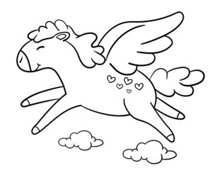Cute Pegasus and magic line cartoon 