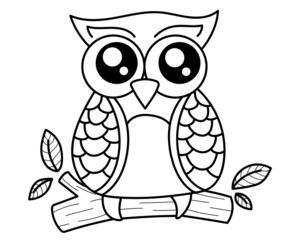 Owl cartoon line for coloring