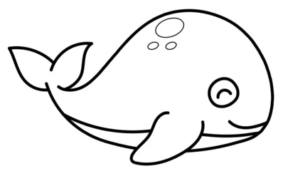 Fototapeten smiling whale cartoon for coloring © waruntorn