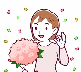 Young woman in a cardigan_bouquet