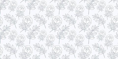 Hand drawn blue rose floral seamless pattern