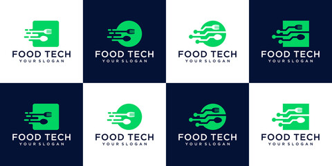 Fototapeta premium collection of logos, food technology logos with forks and spoons