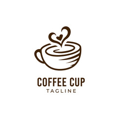 Love Coffee mug cup logo with love aroma shape logo icon illustration vector