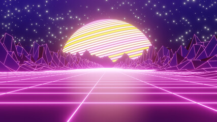 3D illustration Background for advertising and wallpaper in 80s retro and sci fi pop art scene. 3D rendering in decorative concept.