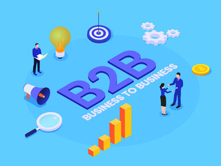 Business to business isometric 3d vector concept for banner, website, illustration, landing page, flyer, etc.