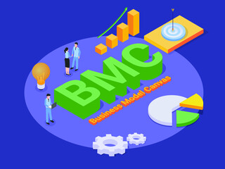Obraz premium business model canvas (BMC) isometric 3d vector concept for banner, website, illustration, landing page, flyer, etc.