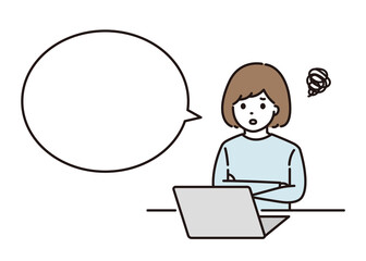 腕組み 女性 パソコン 吹き出し
