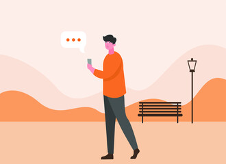 Teenager chatting on mobile phone 2D flat vector concept for banner, website, illustration, landing page, flyer, etc.