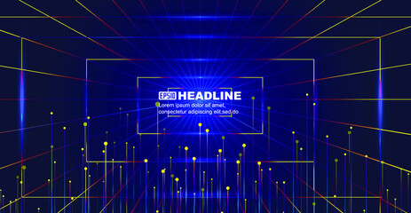 Colored upward emission lines and forward extension perspective space lines.