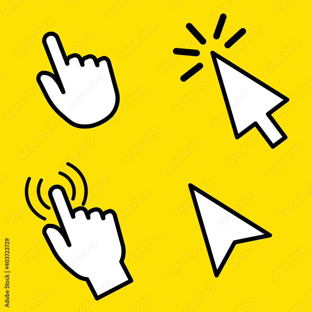 Poster cursors set. computer screen. www icon. click button. communication icon symbol. click arrow. stock 