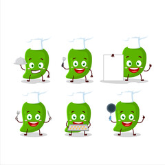 Cartoon character of green mango with various chef emoticons
